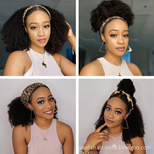 Wholesale Price 10A Raw Brazilian Remy Human Hair Kinky Curly None Lace Headband Wigs for Black Women Glueless Headband Wig